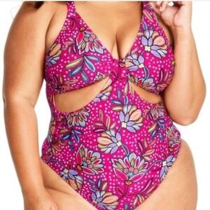 Floral Cutout Monokini Swimwear Retro Dopamine Pink One Piece 🌺